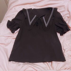 Harajuku Fashion Jiraikei Sailor Ruffled Black Short Sleeve Blouse